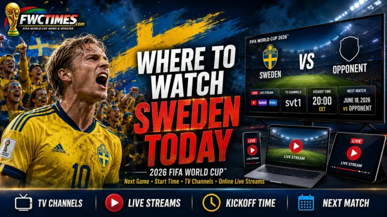 Sweden fans follow the 2026 FIFA World Cup with next match time, TV channels, live streams, and match coverage.