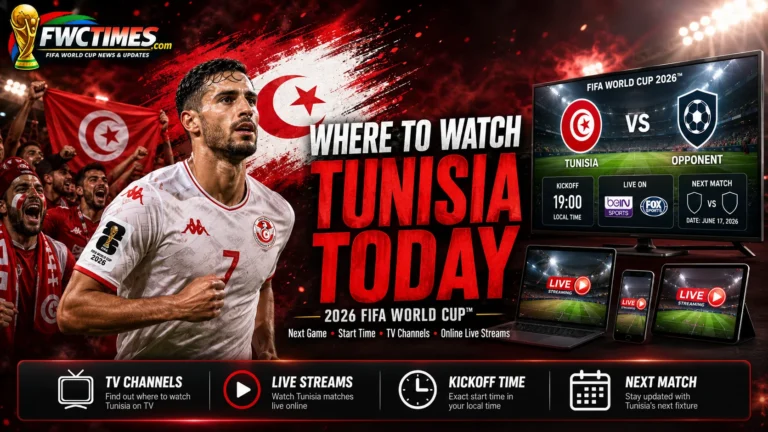Tunisia fans watch the 2026 FIFA World Cup with next match details, start time, TV channels, and streaming options.