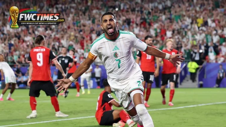 Riyad Mahrez celebrates during Austria Algeria World Cup thriller in Kansas City