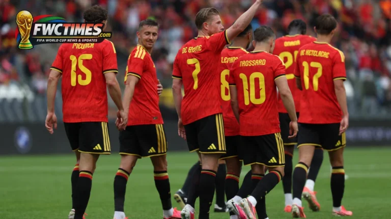 Belgium players celebrate during the 5-0 World Cup warm-up win over Tunisia