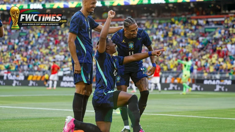 Endrick celebrates after scoring Brazil's second goal against Egypt