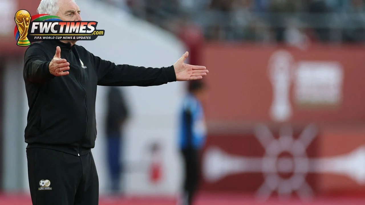 Hugo Broos reacts during South Africa's World Cup warm-up draw with Jamaica