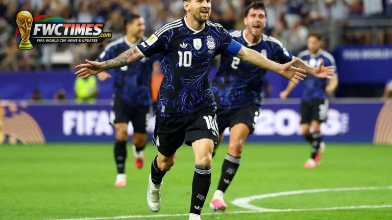 Lionel Messi celebrates Argentina free kick goal against Jordan at World Cup 2026
