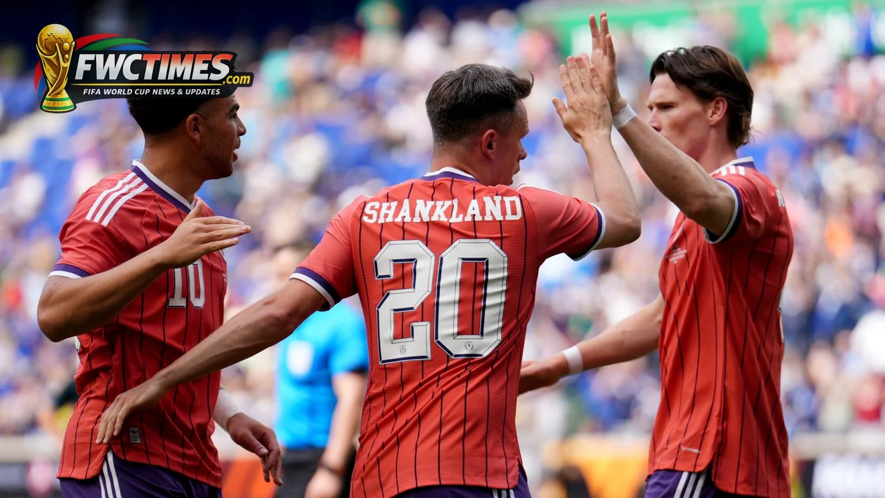 Scotland players celebrate during the 4-0 World Cup warm-up win over Bolivia