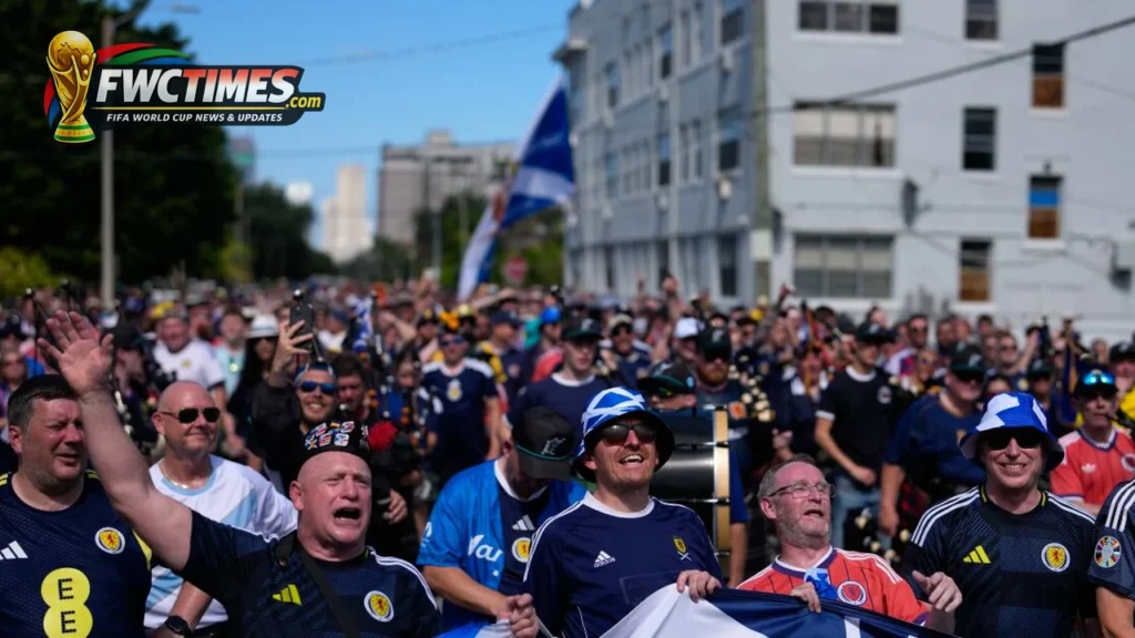 Scotland Tartan Army fans celebrate in Miami before Brazil World Cup 2026 match