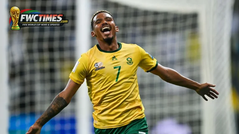 South Africa players celebrate Thapelo Maseko goal against Korea Republic