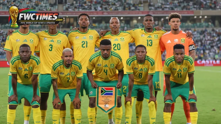 South Africa players in yellow before FIFA World Cup 2026 group-stage kit colors