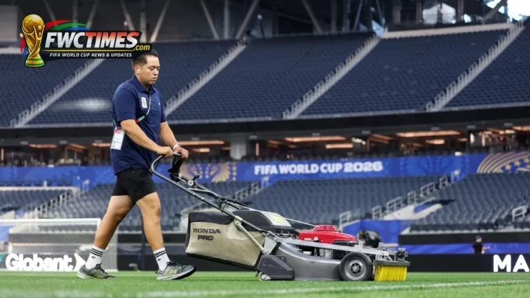 Natural grass installation inside a World Cup 2026 stadium before kickoff