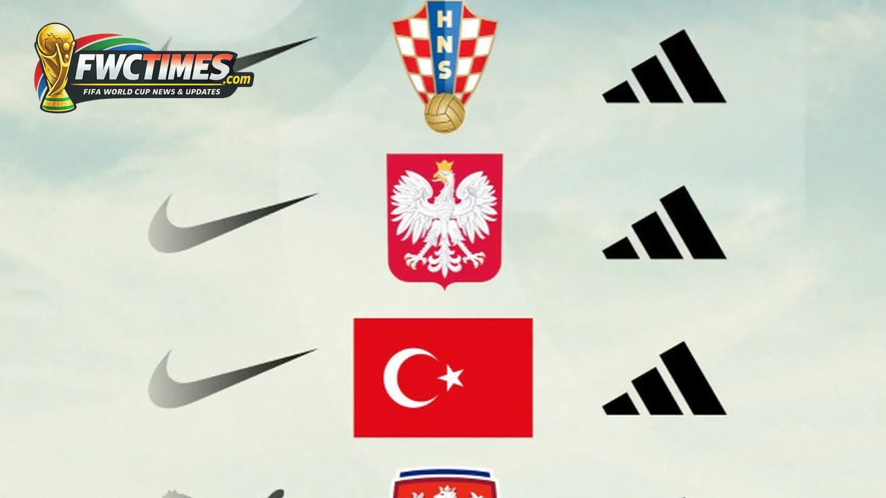 National team shirts and supplier logos before post World Cup kit changes