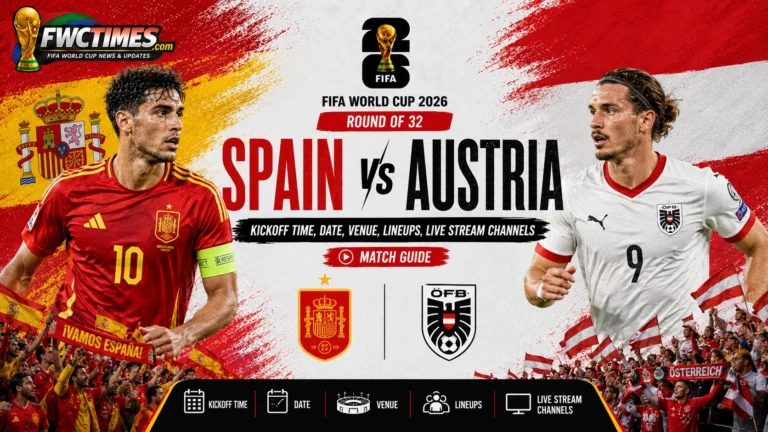 Spain vs Austria match graphic with kickoff time, date, venue, lineups and live stream channels—click to see the full match guide.