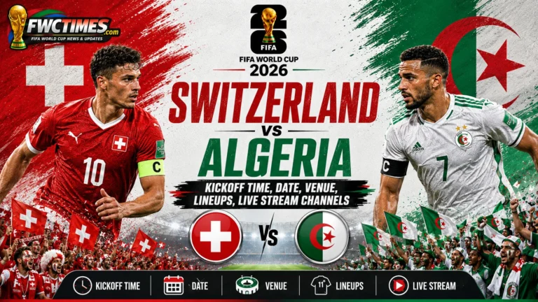Switzerland vs Algeria match graphic with kickoff time, date, venue, lineups and live stream channels—click for the full guide.