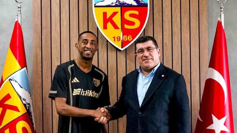 Joshua Brenet wearing the Kayserispor shirt at his February 2026 signing