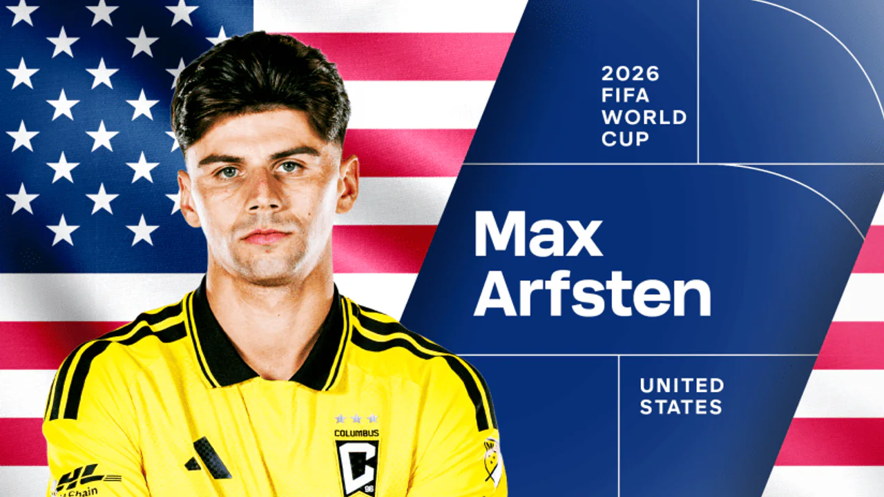 Max Arfsten in Columbus Crew kit for his United States 2026 World Cup profile