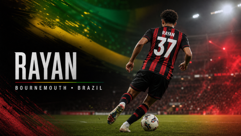 Rayan Bournemouth and Brazil forward profile graphic