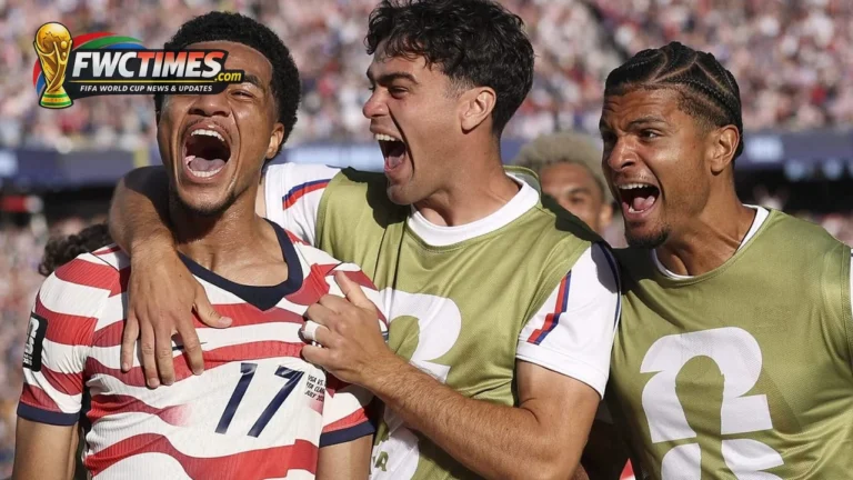 United States players celebrating a World Cup 2026 knockout win over Bosnia and Herzegovina